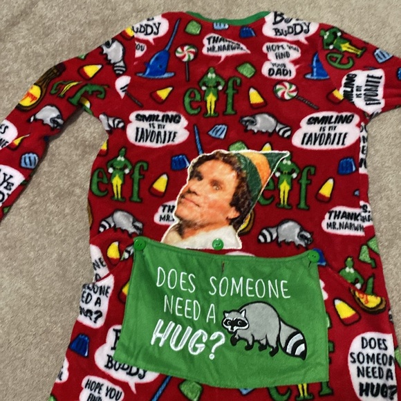 Elf Christmas Fleece Pajamas Zip Up Red Medium - Picture 3 of 7